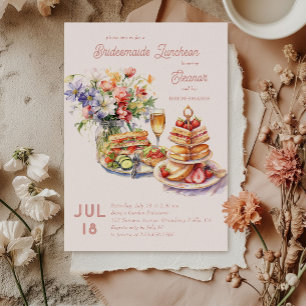 Invitation Déjeuner Féminin Vin Fleurs Demoiselles d'Honneur