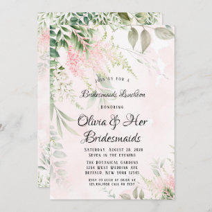 Invitation Déjeuner Feuille Bridesmaids Rose et Verdure
