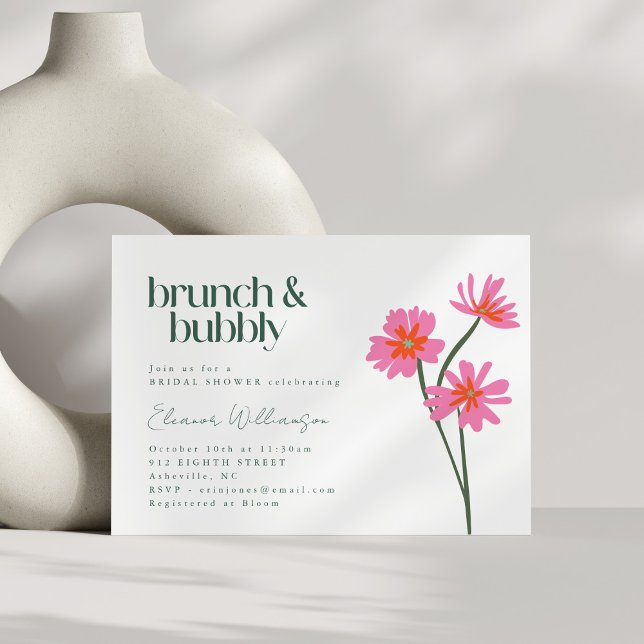 Invitation Déjeuner floral rose et apéritif moderne pour une  (Créateur téléchargé)