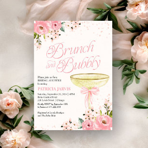 Invitation Déjeuner Floral Ruban Rose et Brunch aux Bulles po
