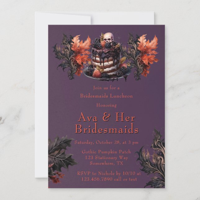 Invitation Déjeuner gothique violet noir Citrouille Bridesmai (Devant)