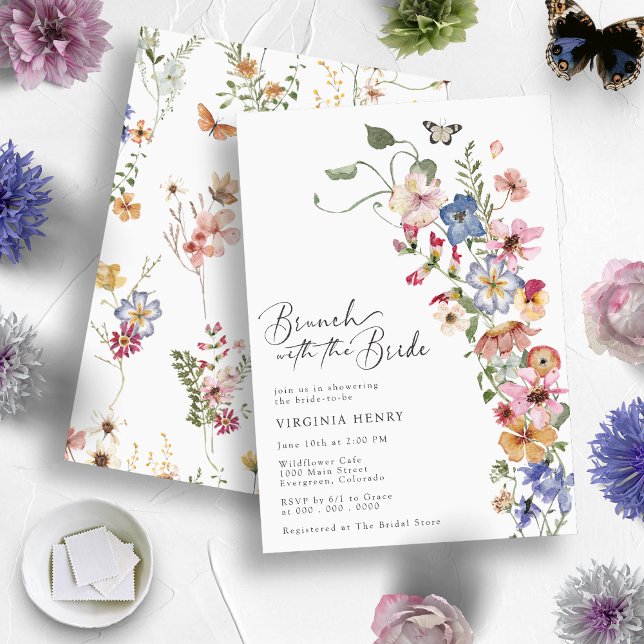 Invitation Déjeuner Mariage Élégant (Boho Wildflowers - Elegant Brunch with the Bride - Bridal Shower Invitation
)