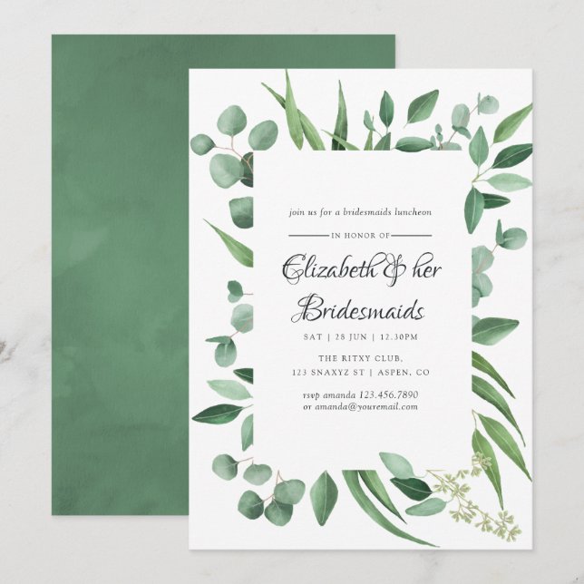 Invitation Déjeuner Mariage Eucalyptus Greenery (Devant / Derrière)