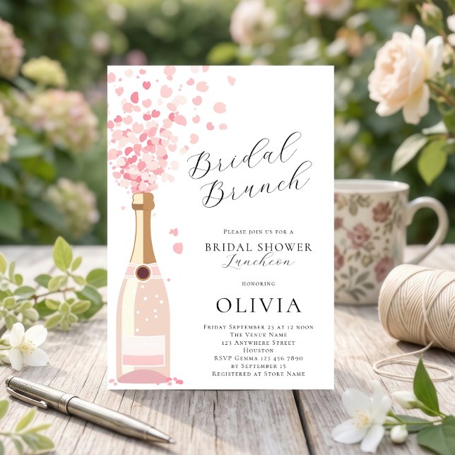 Invitation Déjeuner Mariage Rose Bulles (Créateur téléchargé)