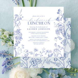 Invitation Déjeuner nuptial bleu et blanc victorien