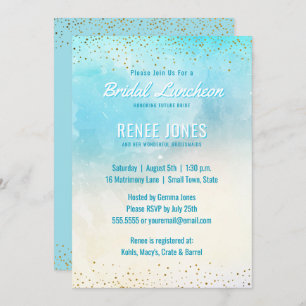 Invitation Déjeuner nuptial chic Douche d'aquarelle bleue Tu
