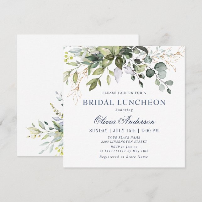 Invitation Déjeuner Nuptial de feuillage d'eucalyptus à l'aqu (Devant / Derrière)