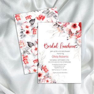 Invitation Déjeuner nuptial de fleurs d'aquarelle rouge et gr