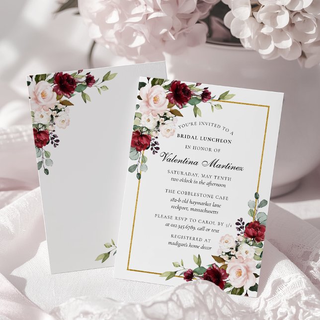 Invitation Déjeuner nuptial de rose rose rouge de Bourgogne (Créateur téléchargé)
