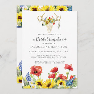 Invitation Déjeuner nuptial de Sunflower BOHO Deer Skull Antl