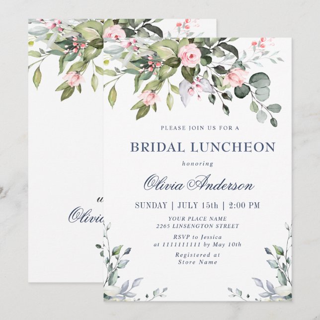 Invitation Déjeuner Nuptial Eucalyptus Aquarelle Végétation (Devant / Derrière)