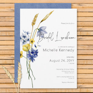 Invitation Déjeuner nuptial Fleur sauvage bleu et jaune moder
