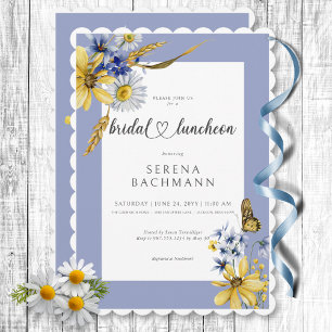 Invitation Déjeuner nuptial Fleur sauvage bleu et jaune rusti