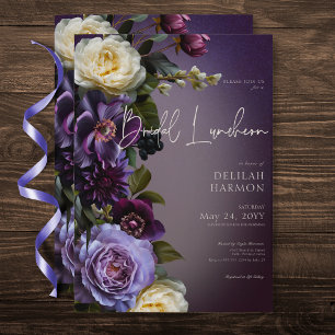 Invitation Déjeuner nuptial floral et violet foncé