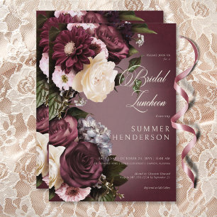 Invitation Déjeuner nuptial floral noir bordeaux et crème