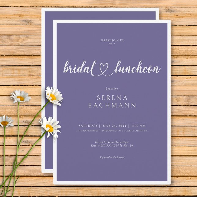 Invitation Déjeuner nuptial minimaliste romantique moderne (Modern Romantic Minimal Lavender Bridal Luncheon Invitation)