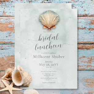 Invitation Déjeuner nuptial moderne de Coastal Seashell Aqua
