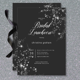 Invitation Déjeuner nuptial moderne noir et blanc de diamants