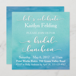 Invitation Déjeuner nuptial Ombre Turquoise & bleu Aquarelle