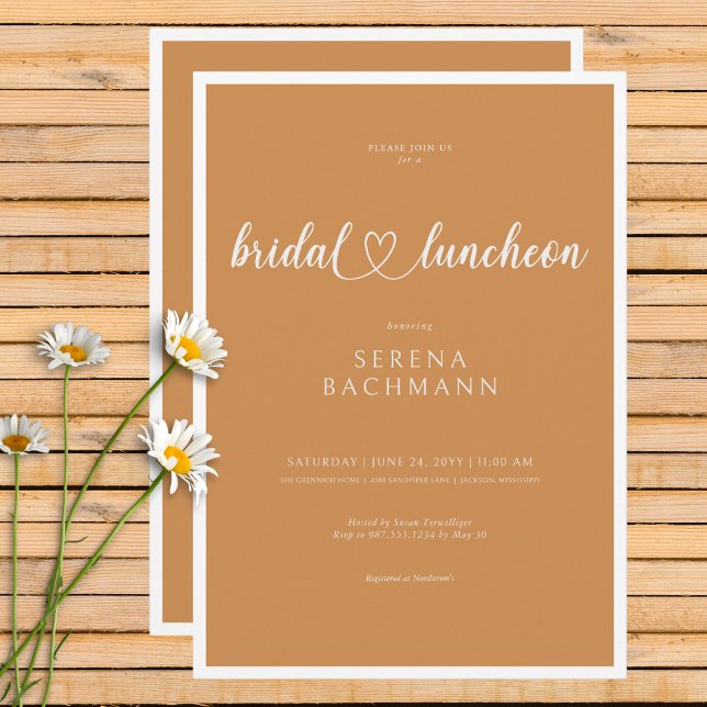 Invitation Déjeuner nuptial romantique moderne minimaliste de (Modern Romantic Minimal Rust Bridal Luncheon Invitation)
