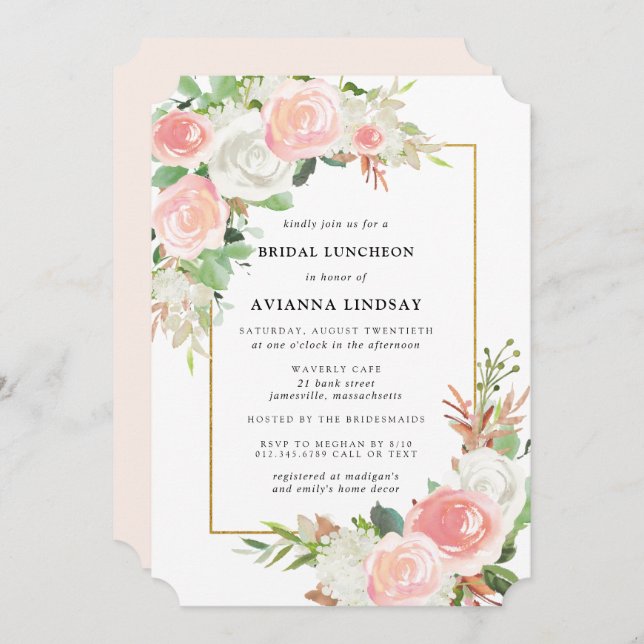 Invitation Déjeuner nuptial rose rose vif (Devant / Derrière)