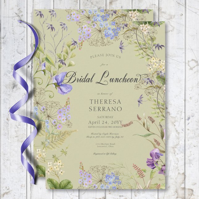 Invitation Déjeuner nuptial rustique du Fleur sauvage Sage Pu (Rustic Purple Sage Wildflower Sage Bridal Luncheon Invitation)