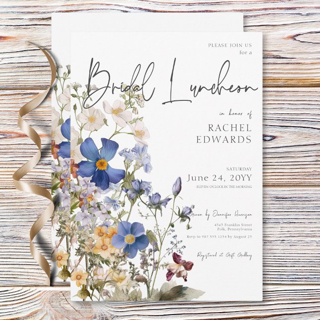 Invitation Déjeuner nuptial Rustique Fleur sauvage (Rustic Meadow Wildflowers Watercolor Bridal Lunch Invitation)