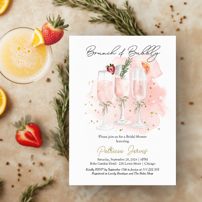 Invitation Déjeuner Rose & Champagne Mimosas pour une Mariée (Créateur téléchargé)