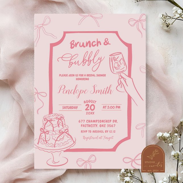Invitation Déjeuner rose coquette et pétillant (Créateur téléchargé)