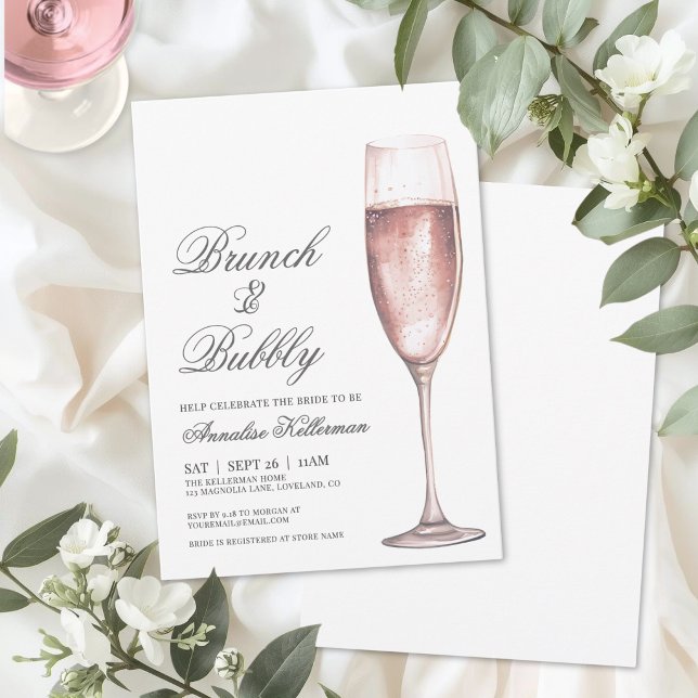 Invitation Déjeuner Rose Et Champagne Pour Une Fête De Fiança (Pink Brunch And Bubbly Bridal Shower Invitation)