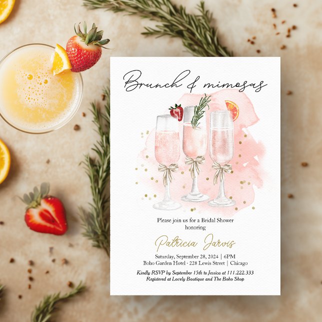 Invitation Déjeuner Rose & Mimosas Cocktail Enterrement de Vi (Créateur téléchargé)