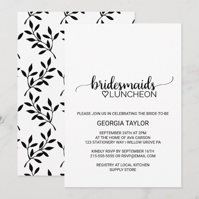 Invitation Déjeuner simple de servantes de la calligraphie no (Devant / Derrière)