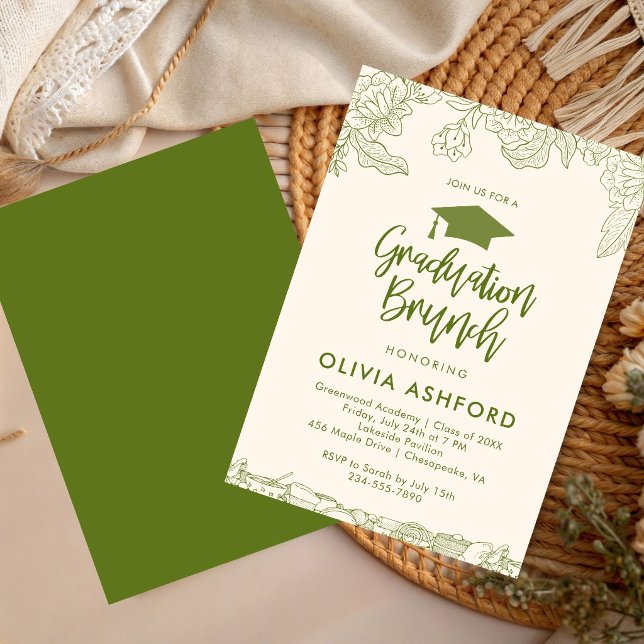 Invitation Déjeuner tendance floral vert de remise de diplôme (Créateur téléchargé)
