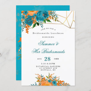 Invitation Déjeuner turquoise Orange Gold Floral Bridesmaitre