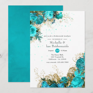 Invitation Déjeuner vintage d'Epouses Turquoise et Or