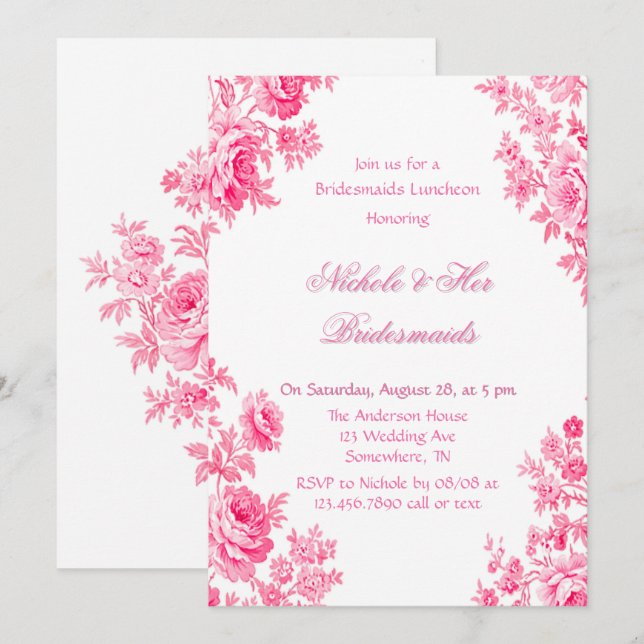 Invitation Déjeuner vintage d'étudiantes en toile rose (Devant / Derrière)