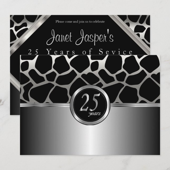 Invitation Délégation élégante d'argent pour le 25ème anniver (Devant / Derrière)