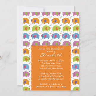 Invitation d'éléphant Baby shower Orange
