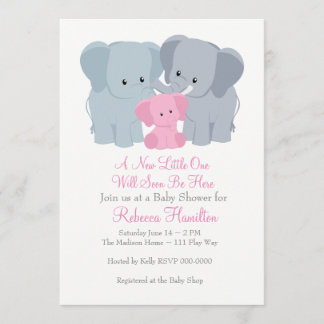 Invitation d'éléphant de bébé rose