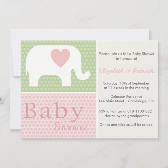 Invitation d'éléphant rose et de Baby shower cardi (Devant)