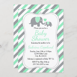 Invitation 🐘 d'éléphant vert et gris BABY SHOWER