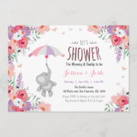 Invitation d'éléphants floraux baby shower fille r