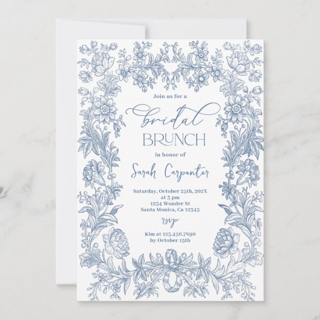 Invitation Delft Blue Chinoiserie Fête des mariées Brunch (Devant)