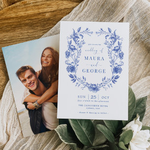 Invitation Delft Blue Chinoiserie Floral Porcelaine Mariage