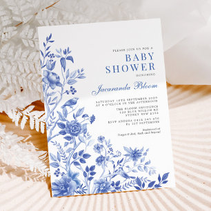 Invitation Delft Blue Chinoiserie Jardin Baby shower neutre