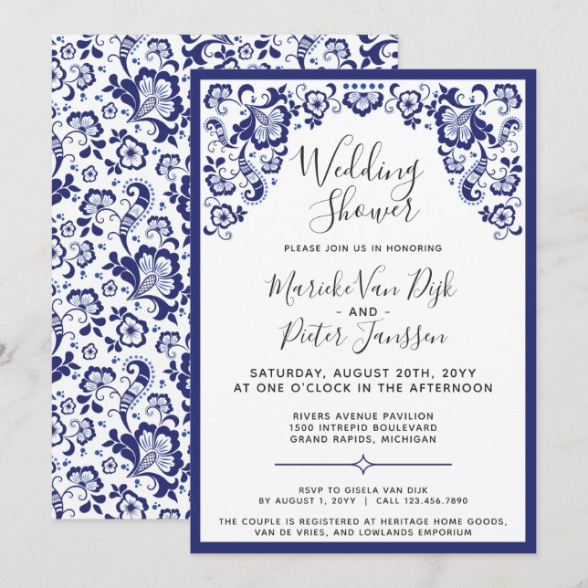 Invitation Delfts Blauw | Delft Blue Dutch Wedding shower (Devant / Derrière)