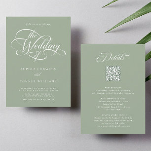 Invitation Delicant mariage élégant Sage vert tout en un