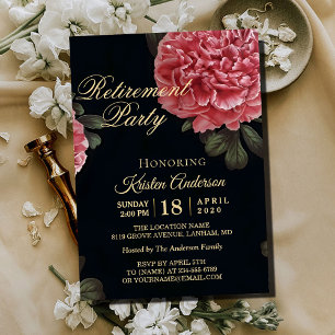 Invitation Délicat Black Red Poppy Retraite Party