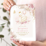 Invitation Délicat Blush Boho Swan Princess Girl Anniversaire<br><div class="desc">Ce design girly est l'illustration d'une jolie princesse de cygne,  d'un joli ballon roux,  de fleurs d'inspiration boho dans un teint rose poussiéreux et muet tan et crème et d'un papillon flottant doux.</div>