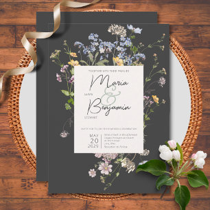 Invitation Délicat Boho Fleur sauvage Mariage de charbon